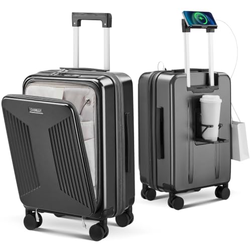 Image of Carry on Luggage Top opening Suitcases, Expandable with Cup Holder and USB Charging Port,Lightweight with Front Pocket Rolling Suitcases with Spinner Wheels(Gray)