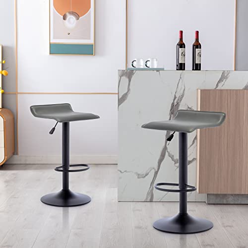 Image of Vogue Furniture Direct Adjustable Bar Stools Set of 2, Modern Swivel PU Leather Airlift Barstools, Backless Kitchen Counter Height Bar Chair for Dining Room (Grey, Black Base)