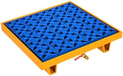 Modular Spill Containment Pallet with Drain & Grating, Heavy-Duty Leakproof Metal Tray for Garage, Warehouse, Factory, Oil Drums & Washing Machine Storage,Yellow+blue-65x65x15CM