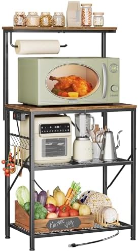 Huuger 4-Tier Bakers Rack with Reversible Power Outlet, 23.6 Inch...