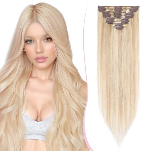 SEGO Pro Przedłużenia z naturalnych włosów z klipsem, włosy ludzkie Remy, 20 cm, #18/613 Popielaty blond i rozjaśniony blond