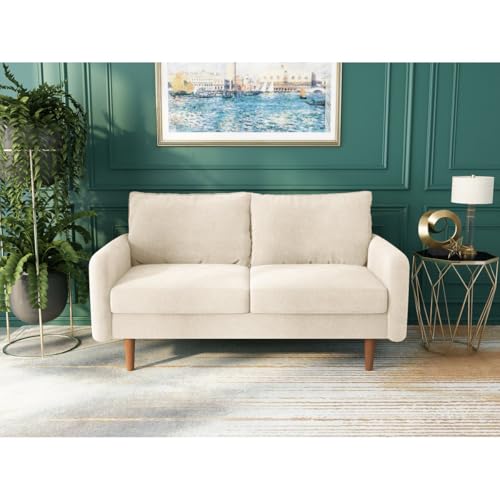 Image of Morrone Velvet Loveseat 2-Seater Sofa, Modern Upholstered Couch for Living Room, Bedroom and Office, Plush Cushion Accent Seating Furniture (Biege, 2 Seater)