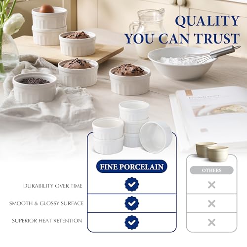 Minh Long 7oz Ramekins Set of 6, 3.94 Inch Oven Safe White Porcelain Ramekin Bowls for Baking, Soufflé, Desserts, Sauce & Sides – Dishwasher Safe - Ideal for Easter, Mother's Day, Father's Day - Image 3