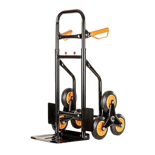 IlGruppone Carrello Portapacchi per Scale Pieghevole con 6 Ruote in Gomma Portatutto capacità Carico 150 kg Altezza Regolabile - Arancio