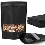 100 Stück schwarze Kraftpapiertüten mit Fenster, 17 x 23,9 cm, Standbodenbeutel, mit Reißverschluss, Lebensmittelaufbewahrungsbeutel für Verpackungsprodukte, wiederverwendbar, verschließbar