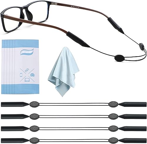 Maitsol Glasses Strap (4 PCS) - No Tail Sunglasses Strap - Adjustable Eyeglasses Strap - Eye Glasses Holder Around Neck, Sports Eyewear Retainer Glasses Strap for Men Women 14Inch๏ผBlack๏ผ