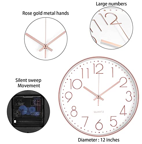 VOLANTIS 12 Inch White & Rose Gold Wall Clock - Image 4