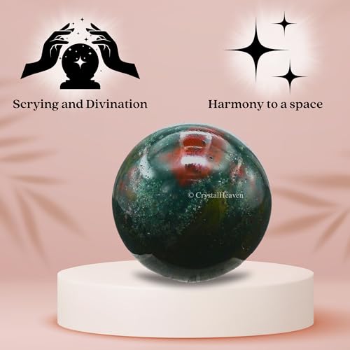 Image of Certified Bloodstone Crystal Ball for Meditation - Premium Crystal Vastu Items for Home and Feng Shui Items for Good Luck - Ideal for Pooja Supplies and Spiritual Practices (1 Inch)