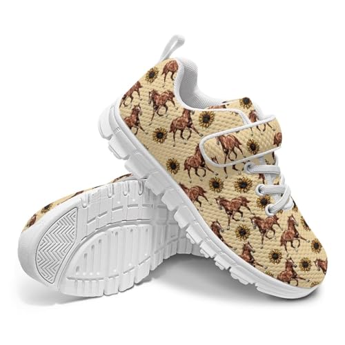 Unisex-Child Boys Girls Shoes Anti-Skid Tennis Sneakers Outdoor Casual Kids Shoes Running Shoes Little Kid Horse Sunflowers Pattern（White Sole）4