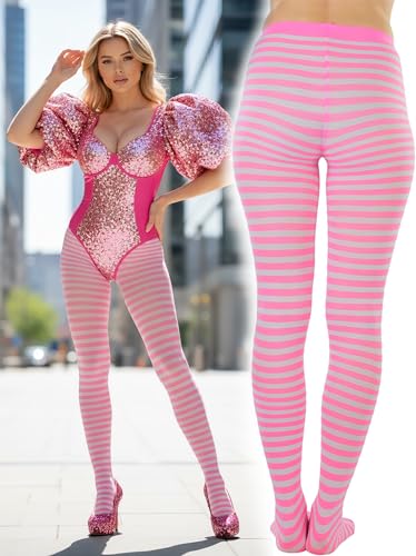 Image of ToBeInStyle Women's Thin Horizontal Stripe Opaque Tights Pantyhose - Regular or Plus