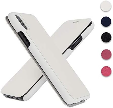 iPhone X 10 case Premium Leather flip Wallet Cell Phone Cover by Waves Protect Certified Anti-Radiation Protection (White)
