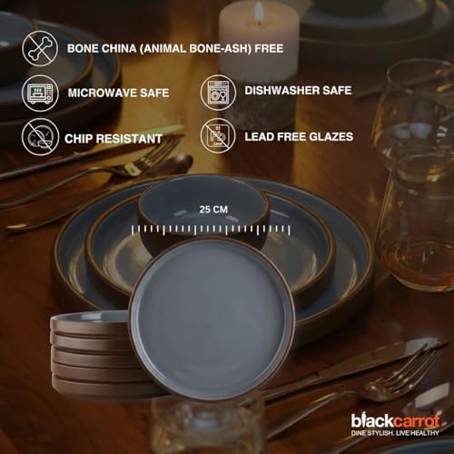 Image of BLACKCARROT Ceramic Dinner Plates Set, 6 Pieces, Dune Series | Glossy Finish | Premium Stoneware | Set of 6 Plates for Dinner (Brown Sand)