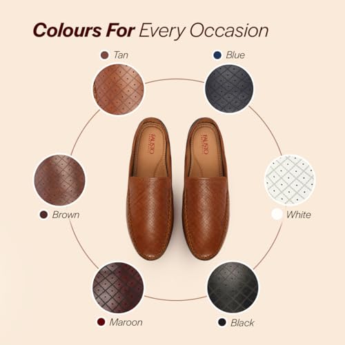 Image of FAUSTO Mens Perforated Stylish Driving Moccasins | Half Shoes for Office & Outings | Driving Loafers | Casual and Formal Mules | Soft Cushioned Insole