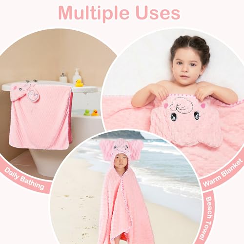 Image of FIOBEE Toddler Bath Towel with Hood Baby Towels, 55x28 inch Large Soft Absorbent Kids Hooded Towels for 1-5 Years Old Baby Girls Boys Bath Beach Essentials Blanket, Pink Elephant