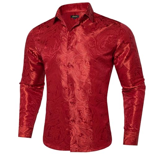 DiBanGu Silk Paisley Dress Shirts for Men Long Sleeve Button Down Shirt Casual Regular Fit Mens Shirts Wedding Party2