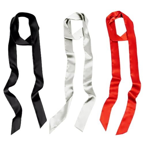 3pcs Black Red Silver Women 200cm Long Satin Sash Belts for Wedding Bridal Bridesmaid Dress