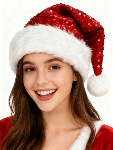 BleSky Sequin Santa Hat for Adults Bling Christmas Santa Hat Party Hat for New Year Xmas Festival Party