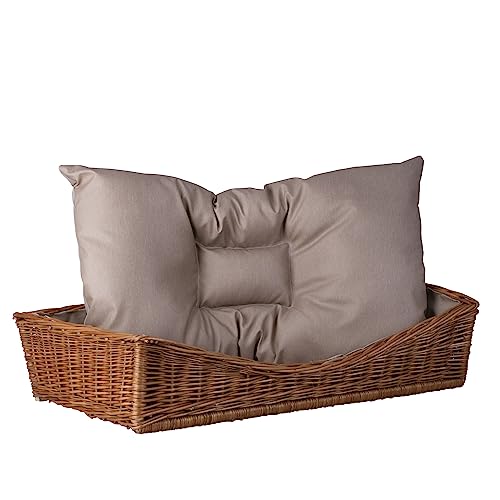 e-wicker24 Alles aus Weide Hundekorb aus Weide für Hund und Katze Hundebett Katzenbett mit Kissen Tierkorb geflochten Katzenkorb rechteckig Liegestuhl 80x50 H10/18