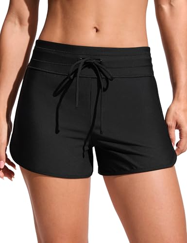Image of CRZ YOGA Dolphin Classic Fit Board Shorts 3'' | Built in Brief, High Waisted, Tummy Control, Beach, Swim Trunks for Women