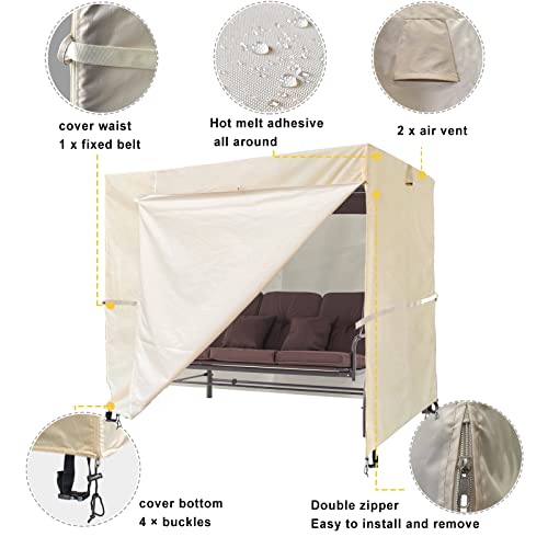 Ourdoor Swing Cove,2 Triple Seater Hammock Cover Garden Swing Cover Garden Hammock Glider Chair Cover Outdoor Swing Cover Uv Resistant Swing Canopy Cover (80 * 59 * 72 Inch) Beige #TOP2