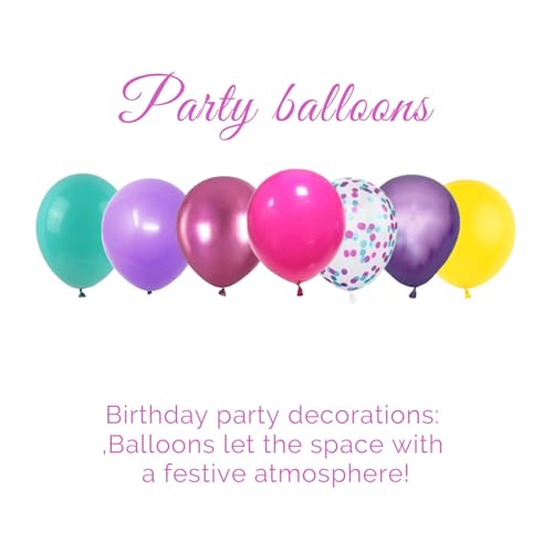 Image of Purple Pink Blue Confetti Balloon, Birthday Balloons Party Decorations- 12in Hot Pink Metallic Purple Teal Blue Yellow Latex Balloons Bulk 56Pcs for Dollhouse Kpop Kitties Colorful Magic Party Theme