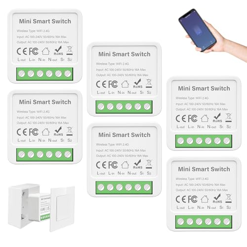 6 pezzi modulo interruttore luce intelligente a 2 vie, interruttore Wi-Fi Smart Life, mini interruttore Wi-Fi fai da te compatibile con app Tuya, Alexa e Google Home, conduttore neutro richiesto, si