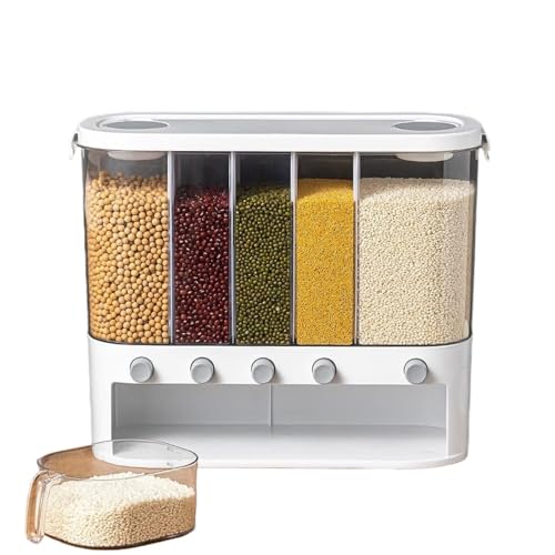 Dispensador De Cereales Dispensador De Alimentos Secos Dispensador De Granos De 5 Rejillas Montado En La Pared Contenedor De Almacenamiento De Cocina Contenedor De Arroz Dispensador De Frijoles Cereal