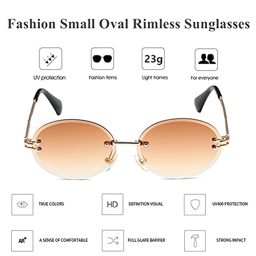 Image of LASPOR Retro Oval Sunglasses for Women Men Fashion Vintage Gold Metal Frameless Rimless Glasses Tinted Lens UV400 Protection