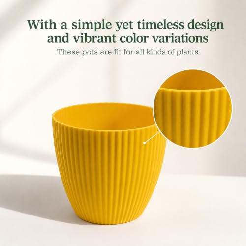 Image of Yellow Plastic Flower Pot for Indoor & Outdoor Plants | Decorative Round Planter | Lightweight Garden Pot