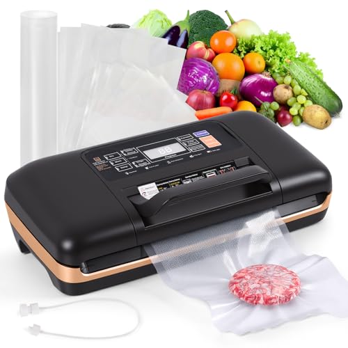 Image of Food Vacuum Sealer Machine, Cutter, Dry & Moist Modes, Double Seal | One-Touch Food Vacuum Sealer for Meat, Vegetables & Meal Prep with Timer Display, Wide Seal Bar, 1 Roll & 10 Pre-Cut Bags