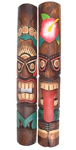 Interlifestyle 2 Tiki Masken 100cm im Hawaii Style Motivmasken Wandmasken Holzmaske Maske Osterinsel Cover