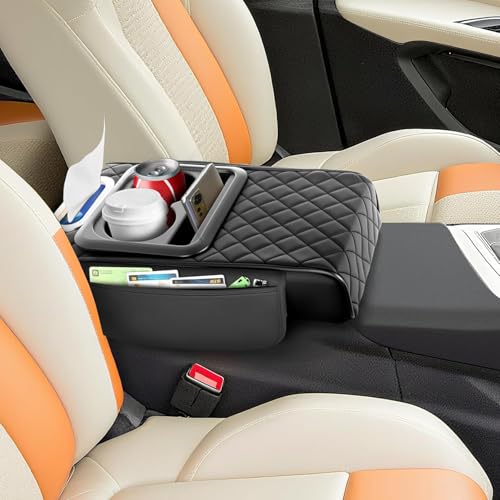 Image of 5-in-1 Arm Rest Cover Universal Armrest Storage Box Upgrade Memory Foam Console Cover with Cup for Car Phone Tissue Box Holder
