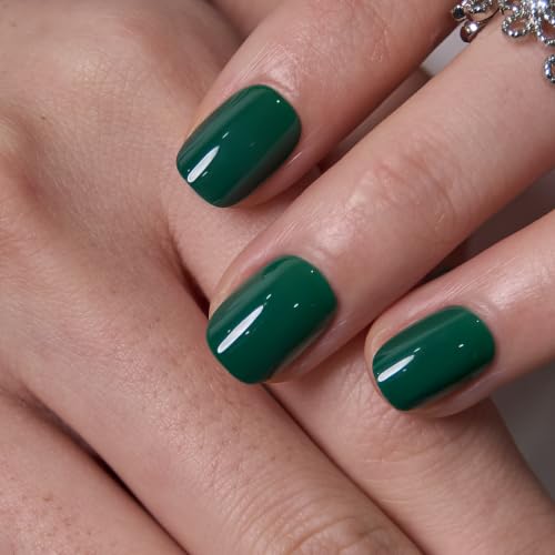Image of CurvLife Short Oval Press On Nails, Green, Emerald Muse, Soft Gel