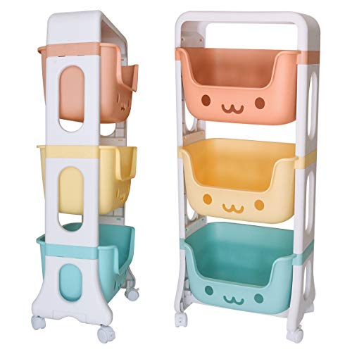 Doubleblack Toy Storage Basket Children's Snack Organiser Mobile 3-layer Plastic Rack Trolley for Playroom Kids Room and Daycare School - Image 10