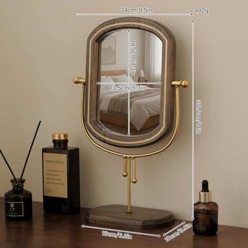 Espejo de escritorio de madera para maquillarse sin caídas con soporte estable dorado 3