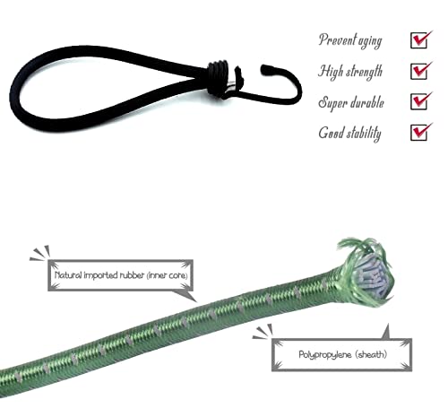 20 Pack Bungee Cords Heavy Duty Outdoor by Garloy,Mini Bungee Cords with Hooks in 8Inch Length,Black Durable Rubber Canopy Tents Camping Accessorie
