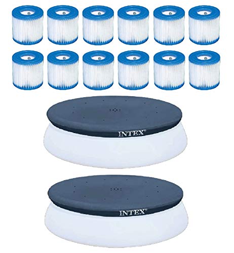 Intex Filter Cartridge for Pools (12 Pack) w/ Intex 10' Pool Cover (2 Pack)
