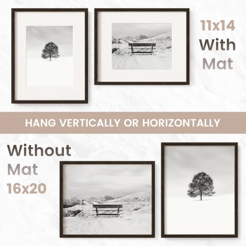 Image of 16 x 20 Picture Frame, USA-Sourced Natural Wenge Wood Photo Collage Frame with HD Tempered Glass, Modern Simple 16x20 Wooden Frame Matted to 11x14, Vertical & Horizontal Wall Hanging Display