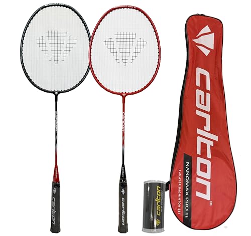 Carlton Nanomax Pro Ti Badminton Set 2 Player Set with Rackets Carry Cover & Shuttles