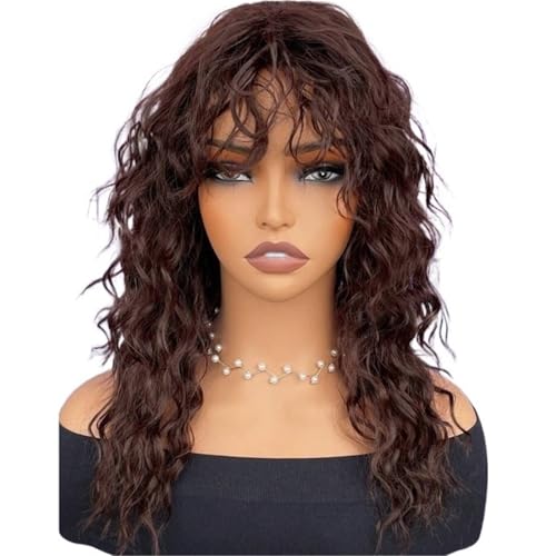 Perruque moyenne longue ondulée cheveux synthétiques frange bouclée