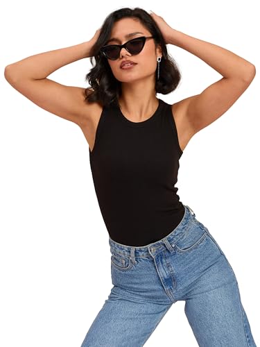 Image of barcino Beige Ribbed Round Neck Tank Top