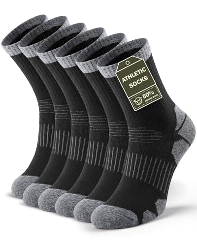 TANSTC Merino Wool Hiking Socks Breathable Cushioned Running Camping Quarter Socks Moisture Wicking Anti-Blister Compression Support for Men Women - 3 Pairs