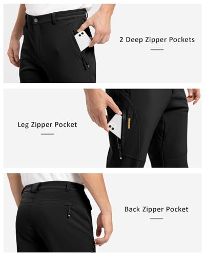 TBMPOY Men's Snow Pants Waterproof Winter Fleece Lined Hiking Ski Softshell Warm Cold Weather Gear Camping Essentials Black 34