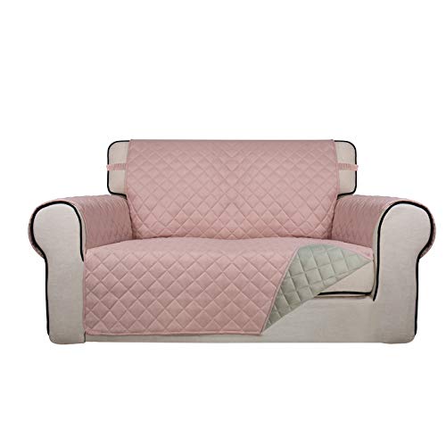 Image of PureFit Reversible Quilted Sofa Cover, Water Resistant Slipcover Furniture Protector, Washable Couch Cover with Non Slip Foam and Elastic Straps for Kids, Dogs, Pets (Loveseat, Pink /Beige)