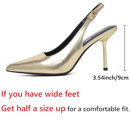 Image of RIBONGZ Sexy Slingback Pumps Elegant Dressy Heels for Women Closed Toe Pointy High Heels Wedding Bride Prom Party Evening Shoes