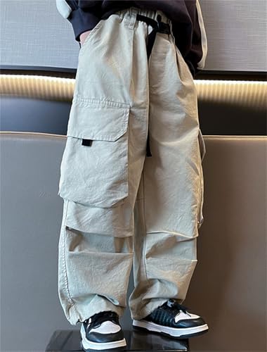 SANGTREE Boy's Baggy Cargo Pants Elastic Waist Multi Pocket Casual Outdoor Trousers, 4-14 Years3