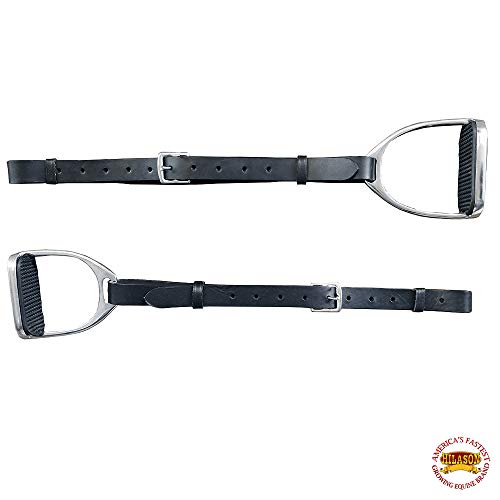 HILASON Horse Saddle Stirrups English Leather Pair Black W Hobble Strap