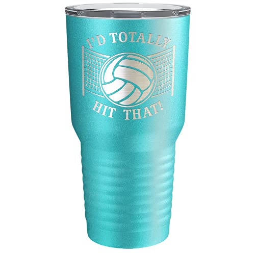 Cuptify I'd Totally Hit That Laser Engraved Seafoam Glitter 30 oz Stainless Steel Tumbler Volleyball Gift with Lid Insulated Cup