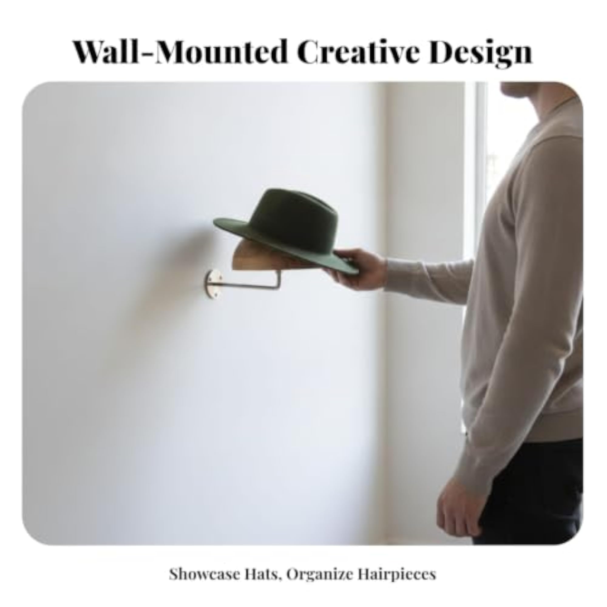 Wooden Hemispherical Wall-Mounted Hat Rack with Metal Hook
