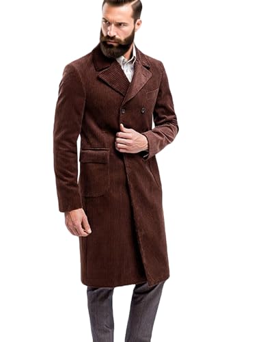 VENNYNG Men's Casual Corduroy Suit Coat Double Breasted Overcoat Daily Office Work Wear Long Jacket2